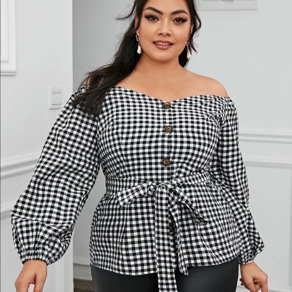 SHEIN Plus Size Gingham Blouse